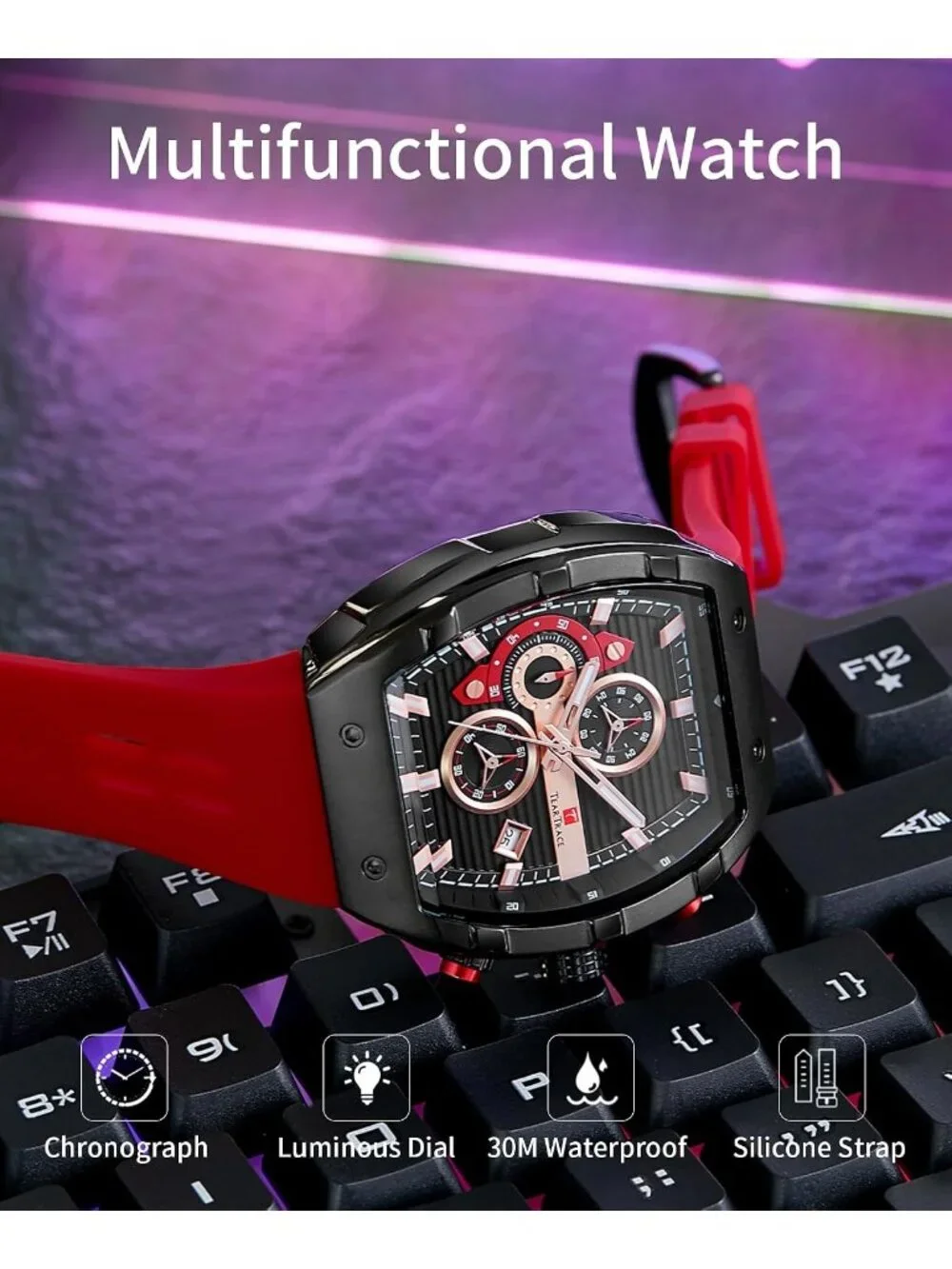 Men's Red Original Analog Quartz Waterproof Sport Fashion Unique Casual Watch